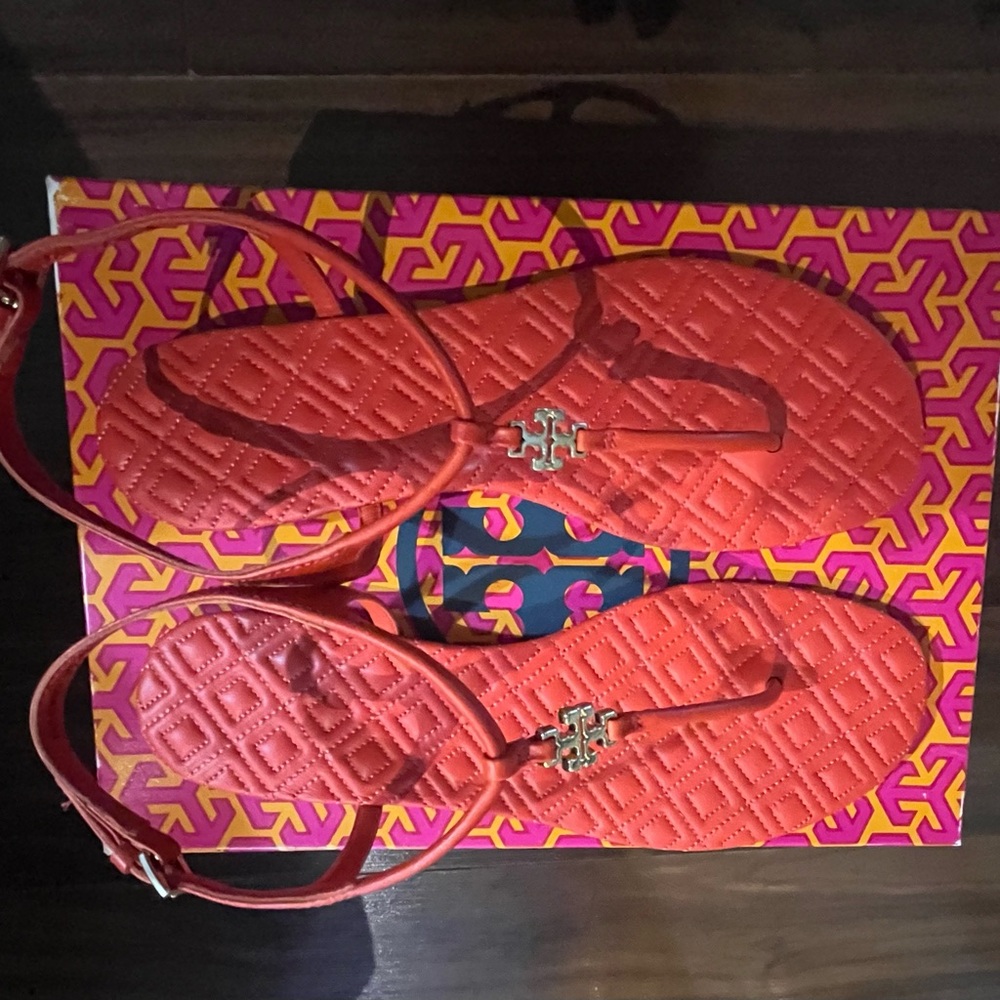Orange Quilted Sandals with Logo